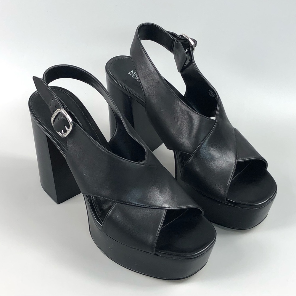 MICHAEL Michael Kors Black Leather Platform Slingback Sandals - Picture 4 of 11